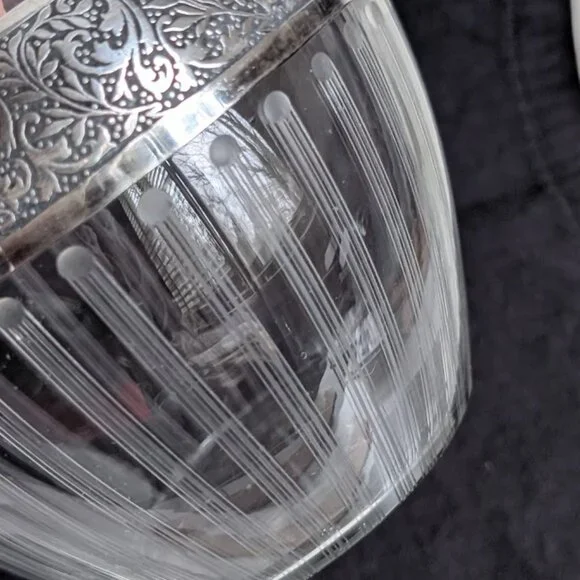 Vintage Fine American Cut/Etched/Frosted Glass Vase W/ Silver Overlay 6.2